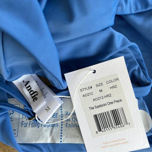Andie The Santorini Swimsuit‎ Women Medium Blue One Piece Knot Cut Out NWT - Picture 11 of 13